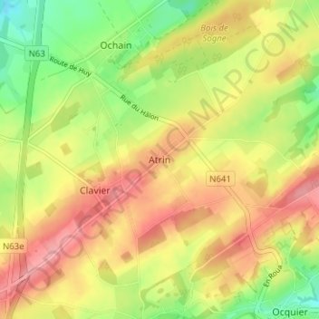 Mapa topográfico Atrin, altitud, relieve