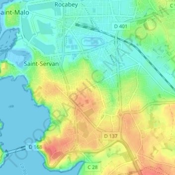 Mapa topográfico Bellevue, altitud, relieve