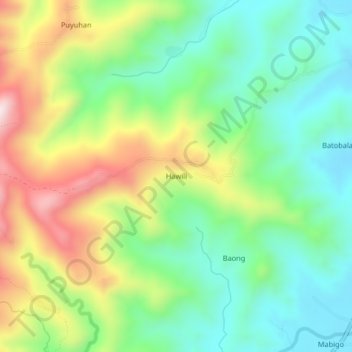 Mapa topográfico Hawili, altitud, relieve