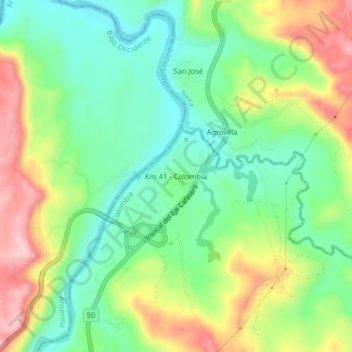 Mapa topográfico Km 41 - Colombia, altitud, relieve