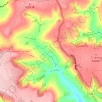 Mapa topográfico Tadwick, altitud, relieve