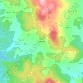 Mapa topográfico Montemaior, altitud, relieve