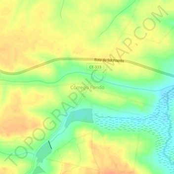 Mapa topográfico Córrego Fundo, altitud, relieve