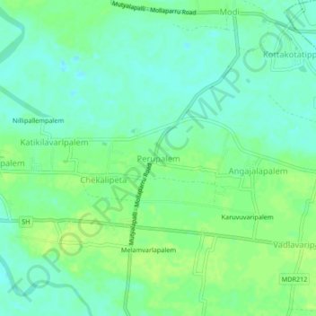 Mapa topográfico Perupalem, altitud, relieve
