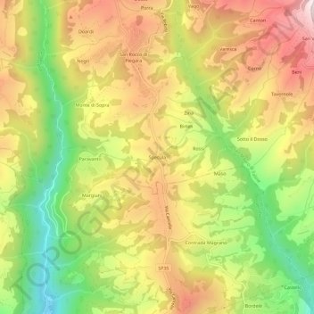 Mapa topográfico Specula, altitud, relieve