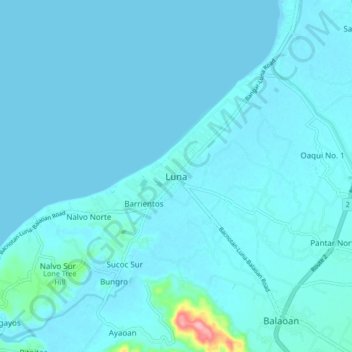 Mapa topográfico Luna, altitud, relieve
