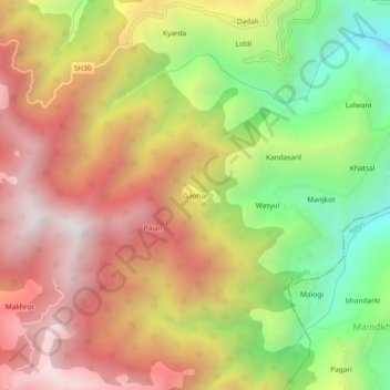 Mapa topográfico Gaphar, altitud, relieve