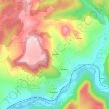 Mapa topográfico La Roche, altitud, relieve