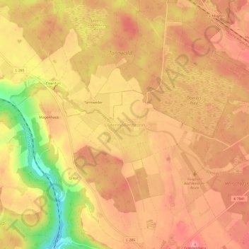 Mapa topográfico Untermöllenbronn, altitud, relieve