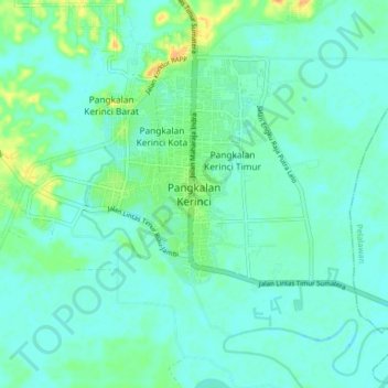 Mapa topográfico Pangkalan Kerinci, altitud, relieve