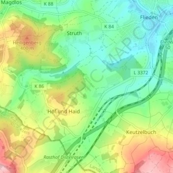 Mapa topográfico Katzenberg, altitud, relieve
