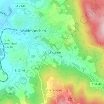 Mapa topográfico Ulrichsgrün, altitud, relieve
