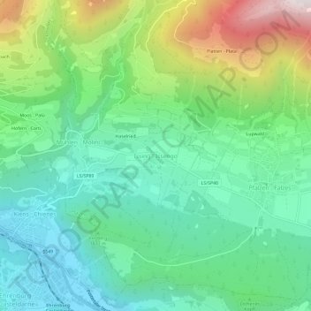 Mapa topográfico Issing, altitud, relieve