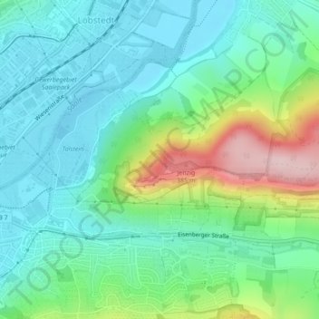 Mapa topográfico Jenzig, altitud, relieve
