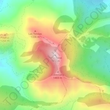 Mapa topográfico Peña Isasa, altitud, relieve