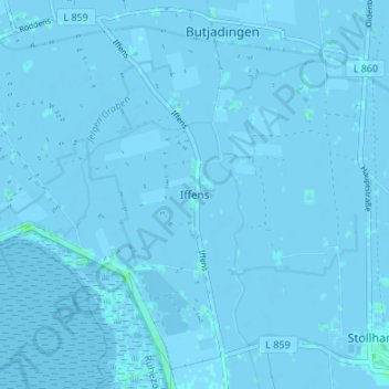 Mapa topográfico Iffens, altitud, relieve