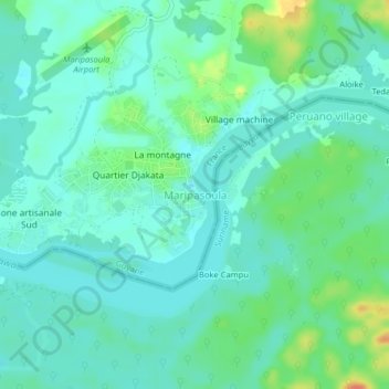 Mapa topográfico Maripasoula, altitud, relieve