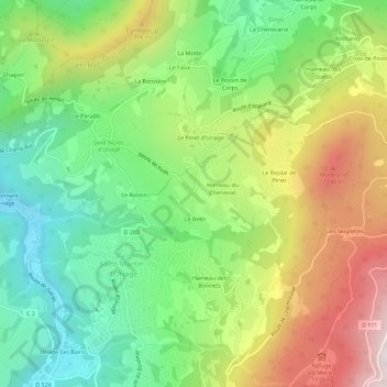 Mapa topográfico Le Penet, altitud, relieve