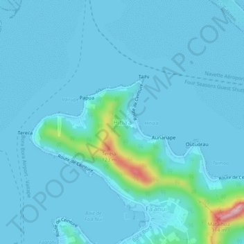 Mapa topográfico Hitia’a, altitud, relieve