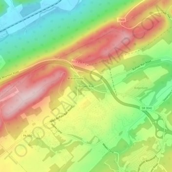 Mapa topográfico Buffalo Run, altitud, relieve