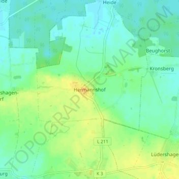 Mapa topográfico Hermannshof, altitud, relieve