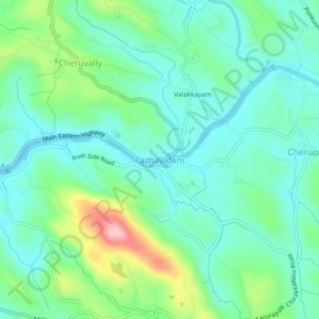 Mapa topográfico Pazhayidam, altitud, relieve