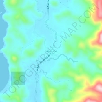 Mapa topográfico Pasadeña, altitud, relieve