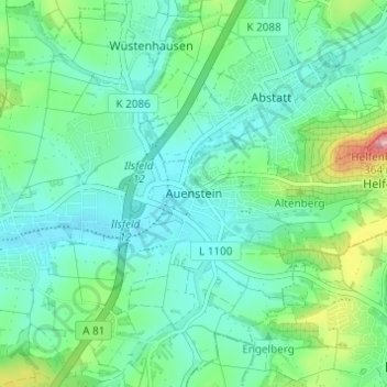 Mapa topográfico Auenstein, altitud, relieve