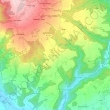 Mapa topográfico Limpach, altitud, relieve