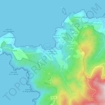 Mapa topográfico Portigliolo, altitud, relieve
