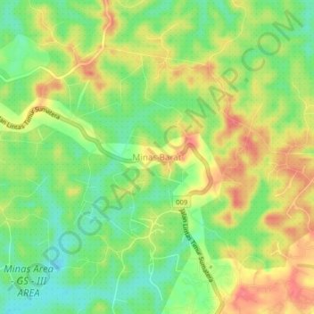 Mapa topográfico Minas Barat, altitud, relieve