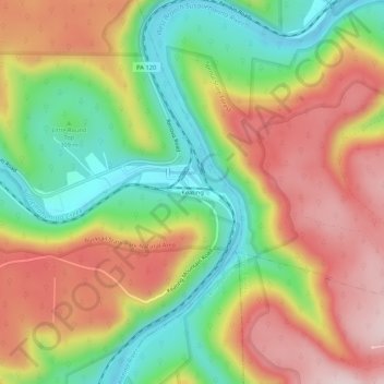 Mapa topográfico Keating, altitud, relieve