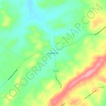 Mapa topográfico Middlebrook, altitud, relieve