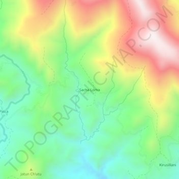 Mapa topográfico Sacha Loma, altitud, relieve