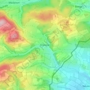 Mapa topográfico Dreislar, altitud, relieve