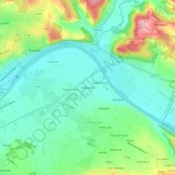 Mapa topográfico Malpasset, altitud, relieve