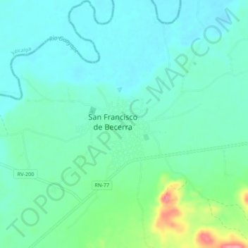 Mapa topográfico San Francisco de Becerra, altitud, relieve