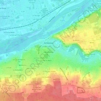 Mapa topográfico La Marnière, altitud, relieve