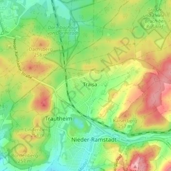 Mapa topográfico Traisa, altitud, relieve