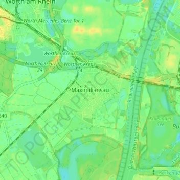 Mapa topográfico Maximiliansau, altitud, relieve