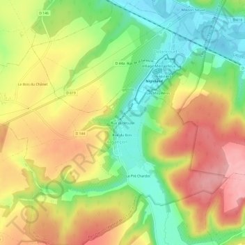 Mapa topográfico Rue du Moulin, altitud, relieve
