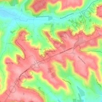 Mapa topográfico Doumenq, altitud, relieve