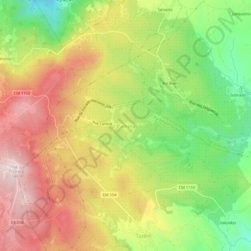 Mapa topográfico Padrela, altitud, relieve