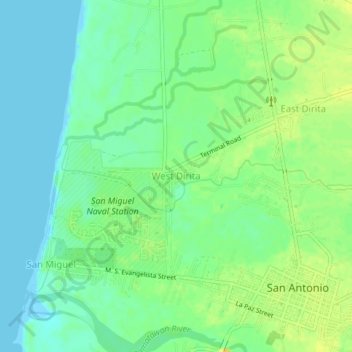 Mapa topográfico West Dirita, altitud, relieve