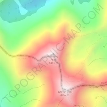 Mapa topográfico Torreys Peak, altitud, relieve