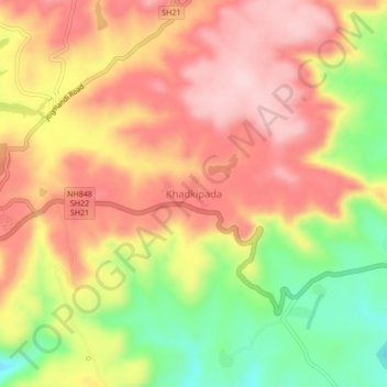Mapa topográfico Khadkipada, altitud, relieve