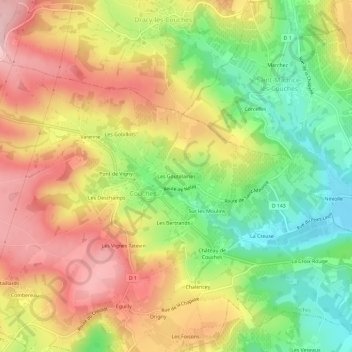 Mapa topográfico Les Goutelaines, altitud, relieve