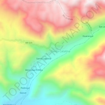 Mapa topográfico Huaco, altitud, relieve