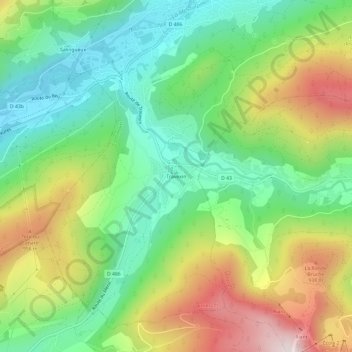 Mapa topográfico Travexin, altitud, relieve