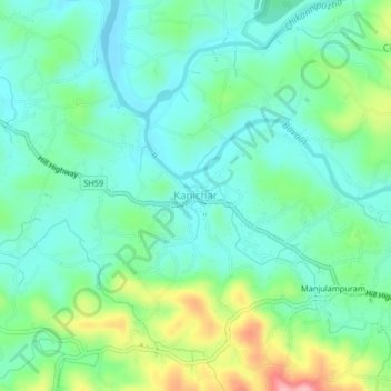 Mapa topográfico Kanichar, altitud, relieve